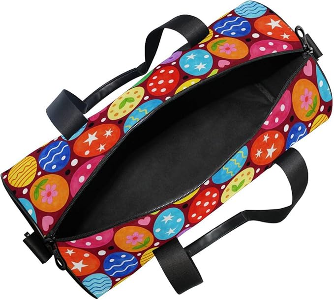 Sports Duffel Bag Easter Colorful Eggs Gym Bags for Women Men Round Travel Weekender Overnight Duffel Bag