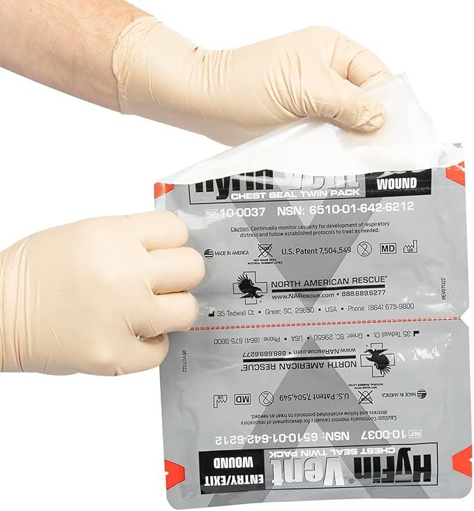 North American Rescue HyFin Vent Chest Seal (Twin Pack) NAR Vented Wound Chest Seals for Trauma, Wounds (10-0037)