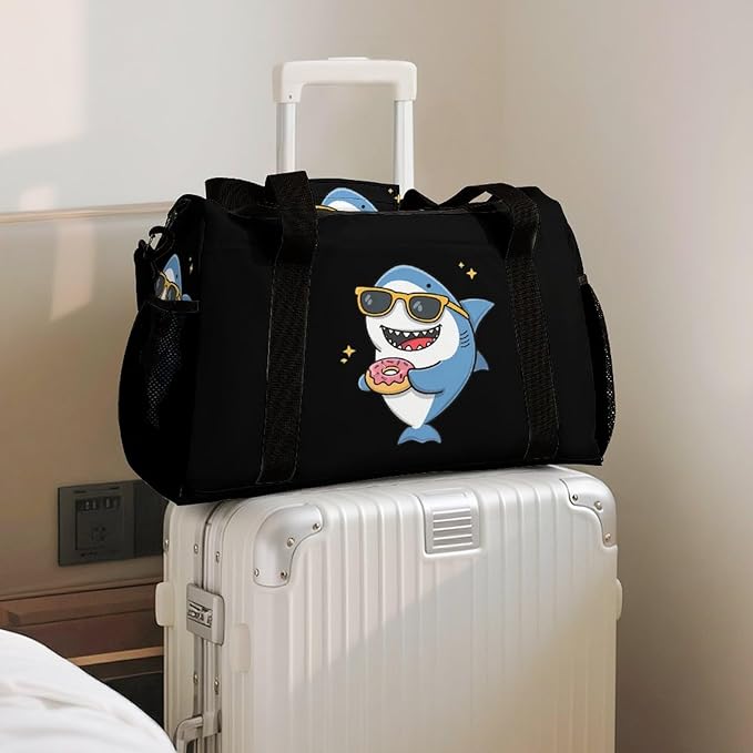 Shark Sunglasses Donut Duffle Bag Gym Bag for Workout Travel Tote with Detachable Straps