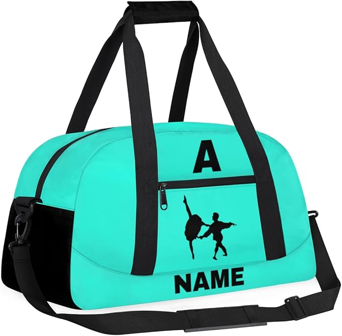 Personalize-Kids-Sports-Duffel-Bags With Custom Name Text Carry-On Overnight Travel Gym Lightweight Dance Pattern Sports Bags For Girls Boys Kids,Cyan