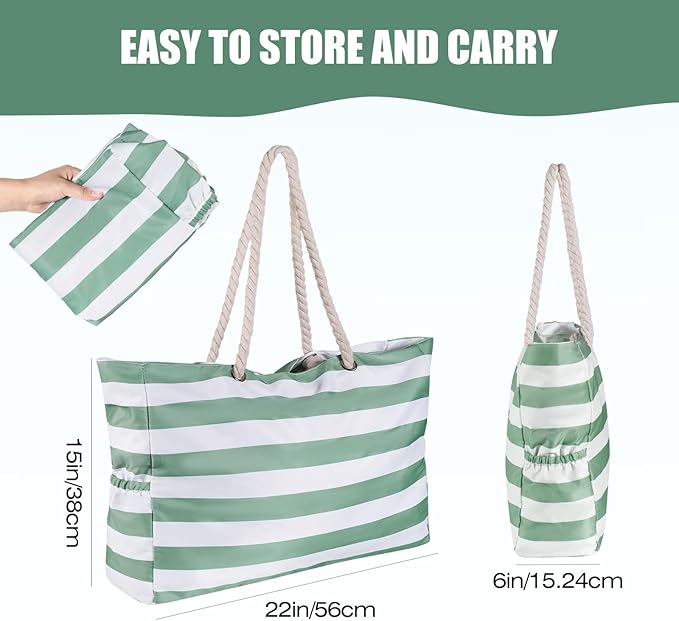 KUAK Beach Bag, Large Beach Bags for Women Waterproof Sandproof Beach Tote Bag with Zipper and Pockets for Pool Family