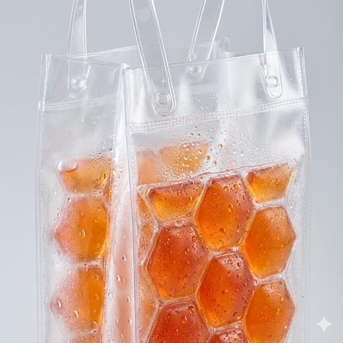 3-Pack Freezable Wine Cooler Bags with Built-in Gel Ice Packs - Portable Hexagon Wine Chiller Sleeve - Reusable Clear Folding Carrier Tote for Champagne, Beer, Picnic & Travel (orange）