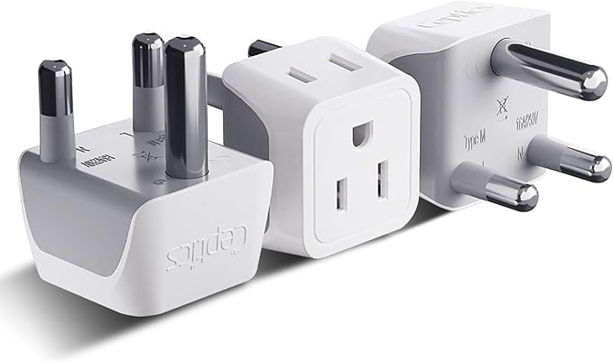 Ceptics South Africa, Namibia Travel Adapter Plug with Dual Usa Input - Type M - Ultra Compact - Safe Grounded Perfect for Cell Phones, Laptops, Camera Chargers and More 3 Pack (CT-10L)