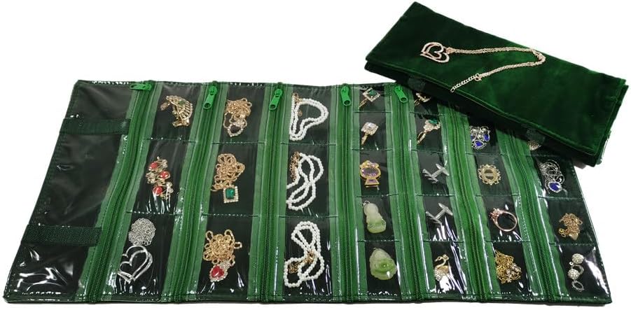 Travel Jewelry Roll Bag Portable Organizer Pouch With Grids&PVC Cover Storage Bags for Necklace, Bracelet, Bracelet,Ring, Badge, Pendant