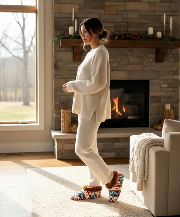 Soft Fuzzy Slippers for Women Indoor, Warm Furry House Sock Shoes Fluffy Lined, Bedroom Booties Non-Slip Gripper Soles, Winter Cozy Christmas Gifts