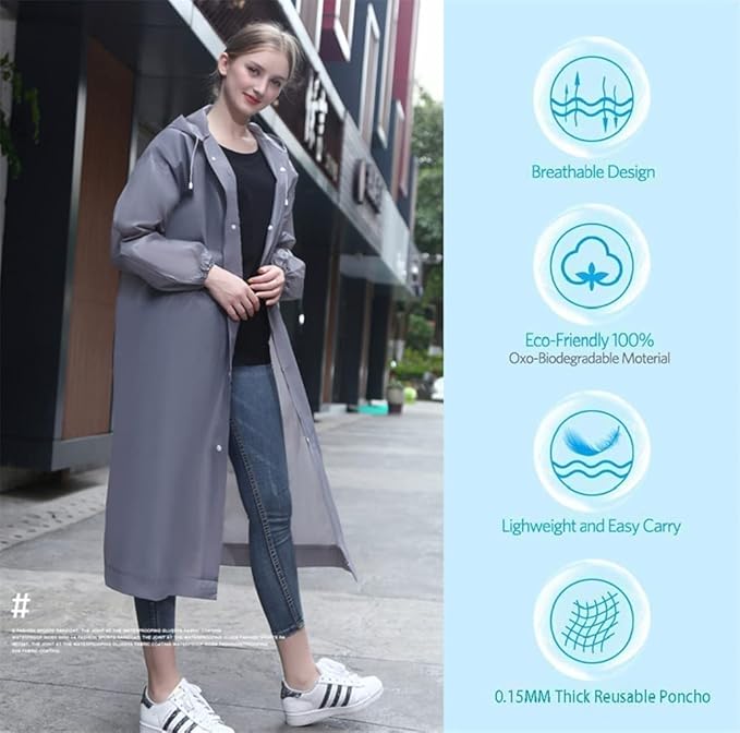 Eva Rain Ponchos for Adults, 2 Pack Reusable Raincoat for Women and Men, Lightweight Rainwear Rain Jackets with Hood