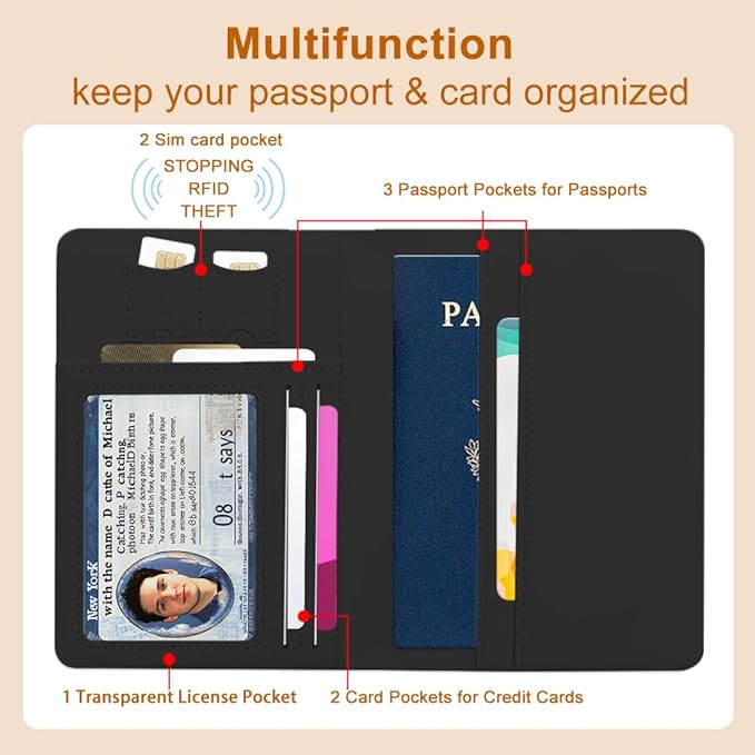 PU Leather Passport Holder Cover 5.9×4.3 Inch with Credit Card Slot and Boarding Pass Slot Combo Blocking Passport Holder Wallet Cover Case for Travel Boarding Essentials (Magical)