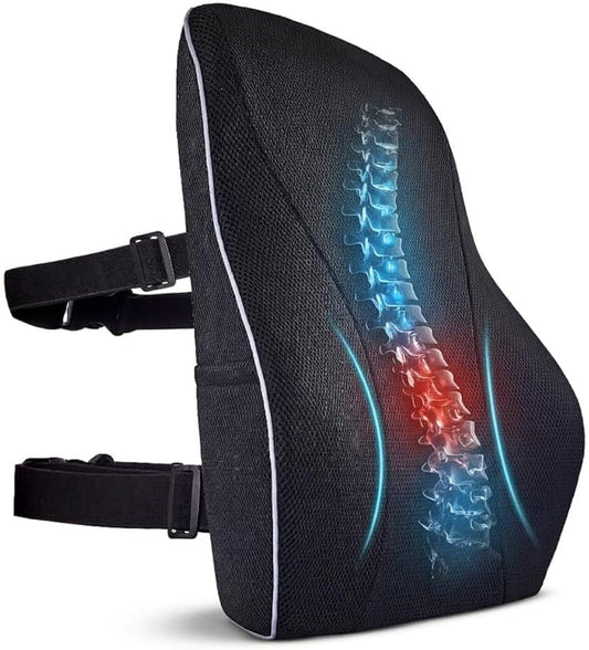 Extra Dense Lumbar Pillow with Double Adjustable Straps - Ergonomic Lumbar Support Pillow for Office Chair, Car, Couch Firm Back Support for Lower Back & Spine Pain Relief Memory Foam Cushion
