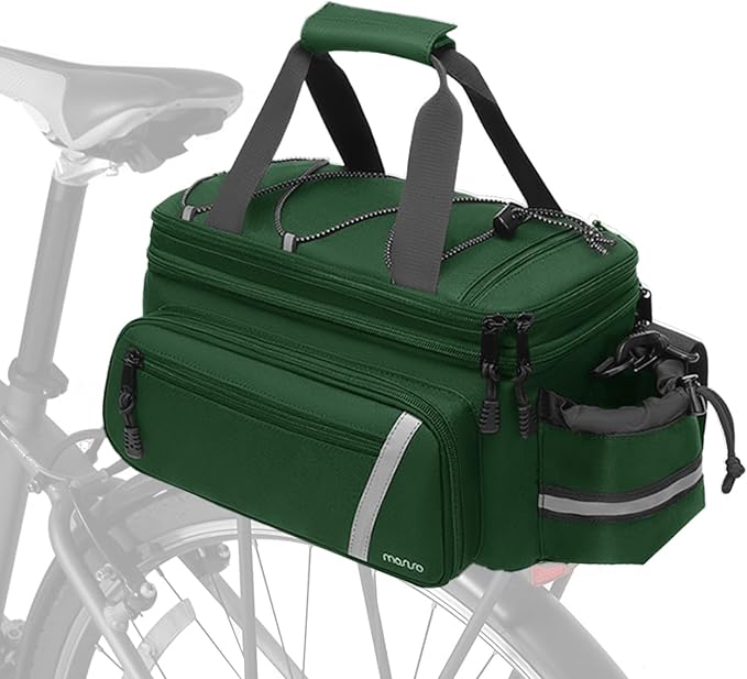MOSISO Bike Rack Bag with Rain Cover, Bike Trunk Cooler Handag Insulated Bicycle Rear Seat Pouch with 2 Side Foldable Panniers, 8L Cycling Backseat Storage Cargo Saddle Shoulder Bag, Jungle Green