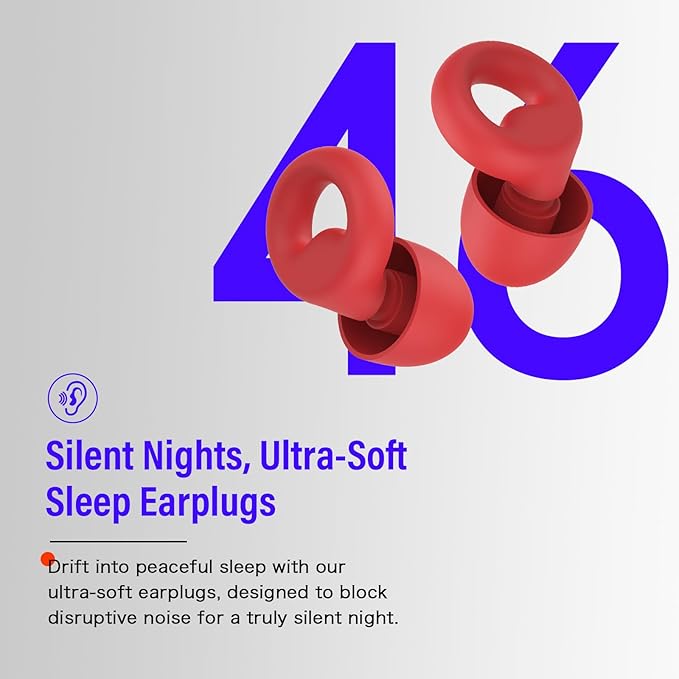 Ear Plugs for Sleeping Noise Cancelling, Reusable 35-46dB Noise Reduction Earplugs with 7 Silicone Ear Tips & Carry Case, Comfortable Hearing Protection for Sleep, Work, Study, Travel & Concerts Red