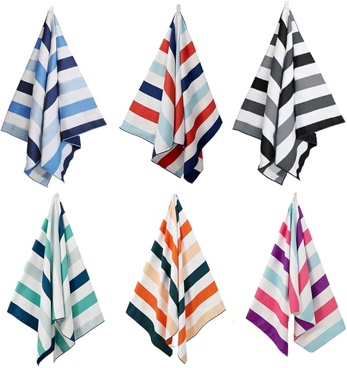 Exclusivo Mezcla 6 Pack Microfiber Quick Dry Beach Towels, Large Lightweight Sandfree Pool Towels for Swimming Camping Travel with Bag (Mixed Color, 30x60 Inches)