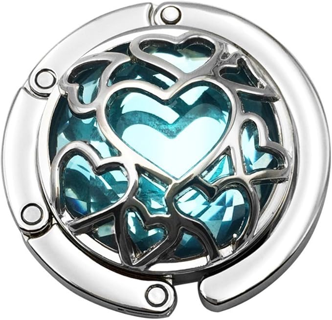 Multiple Hearts Style Premium Foldable Handbag Bag Purse Hanger Table Hook Holder (Azure)