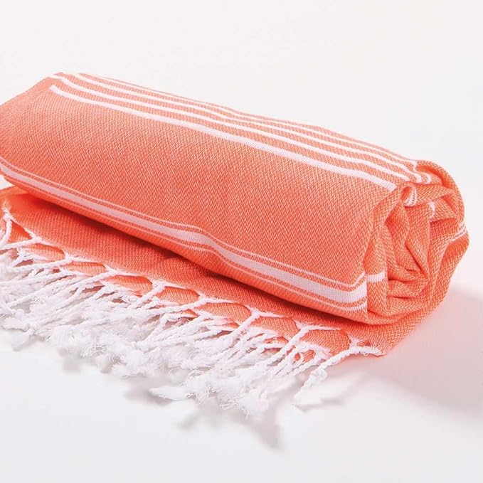 Hencely Turkish Beach Towel 37x68 Oversized, Sand-Free, Quick-Dry, Lightweight - Travel Essential for Pool & Bath - Striped 100% Cotton Bathroom Towels Accessories Gift (Coral)