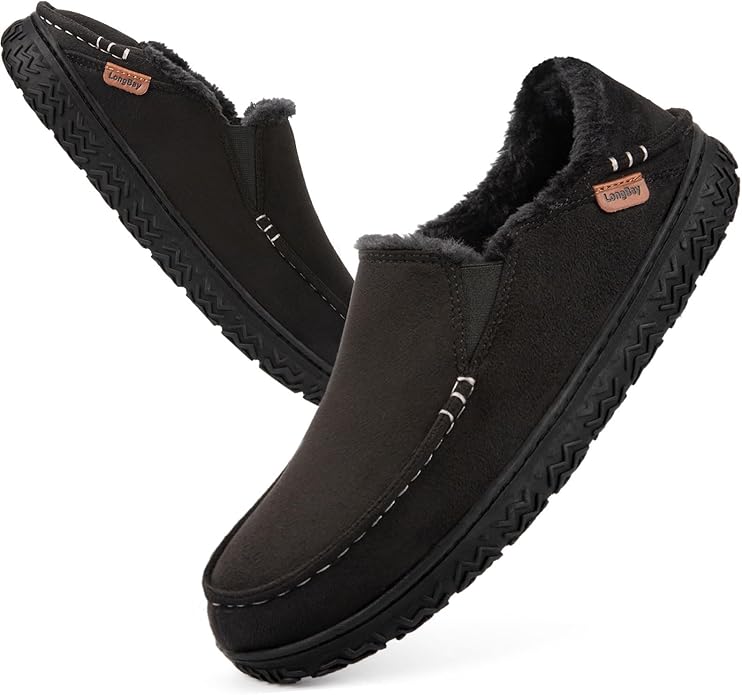 LongBay Men's Moccasin Slippers Comfy Warm Memory Foam House Shoes Winter for Indoor Outdoor