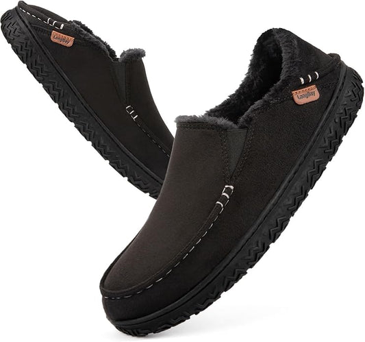 LongBay Men's Moccasin Slippers Comfy Warm Memory Foam House Shoes Winter for Indoor Outdoor