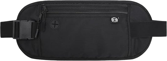 TRAVELSAFE Slim RFID Blocking Money Belt for Travel - Anti-Theft Hidden Passport Holder Waist Wallet with Secure Pouch for Cash, Credit Cards & Phone Safe (B-Black)
