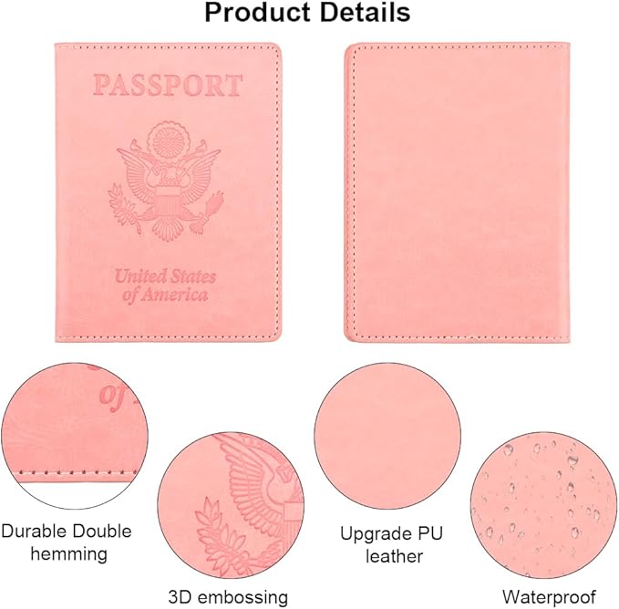 Passport Holder, Passport Cover, Passport Holder for Women, 2 Pack Passport Wallet, Leather Passport Case, Passport Protector Essentials Women Men Family Travel Must Haves, Light Purple+Pink