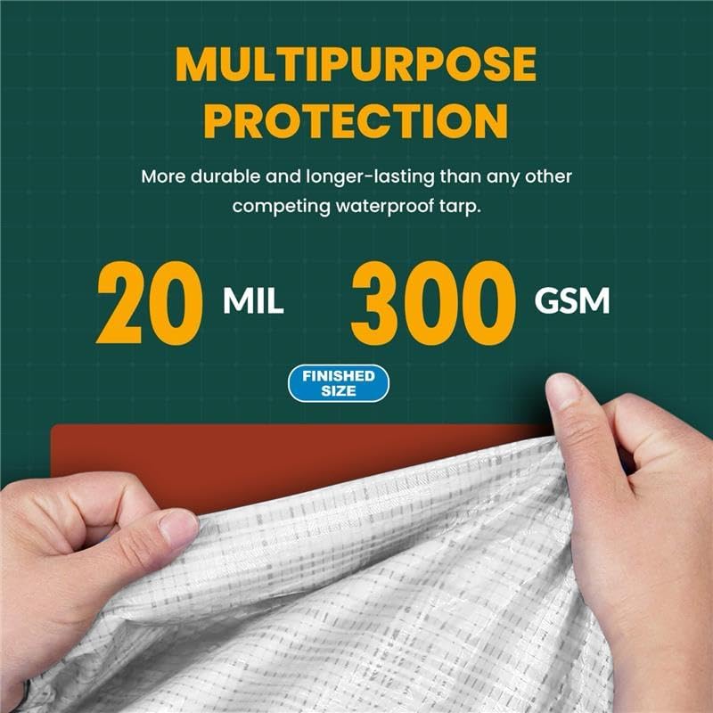 Large Waterproof Tarp - Heavy Duty 20 Mil Thick Poly Tarpaulin Ideal for Canopy Tents, Boats, RV or Pool Covers - Multipurpose Protective Tarps with Grommets for Indoor, Outdoor Use | 12' x 12' 2 Pack