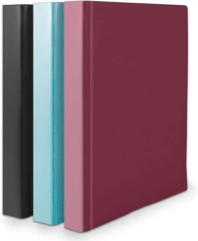 3 Dunwell Binders with 60 Plastic Sleeves (Black, Aqua, Ruby) 60-Pocket Presentation Books, 8.5 x 11 Portfolio Folders with Clear Sheet Protectors, Displays 120-Page Documents, Certificates