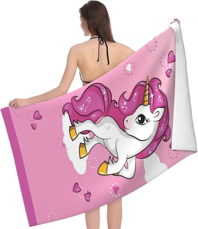 Cute Unicorn Beach Towel for Kids/Girls/Toddler/Baby, Personalized Microfiber Beach Towels Bulk, Quick Dry Beach Towel for Pool, Lightweight Bath Towels Oversized Clearance 30"x 60"