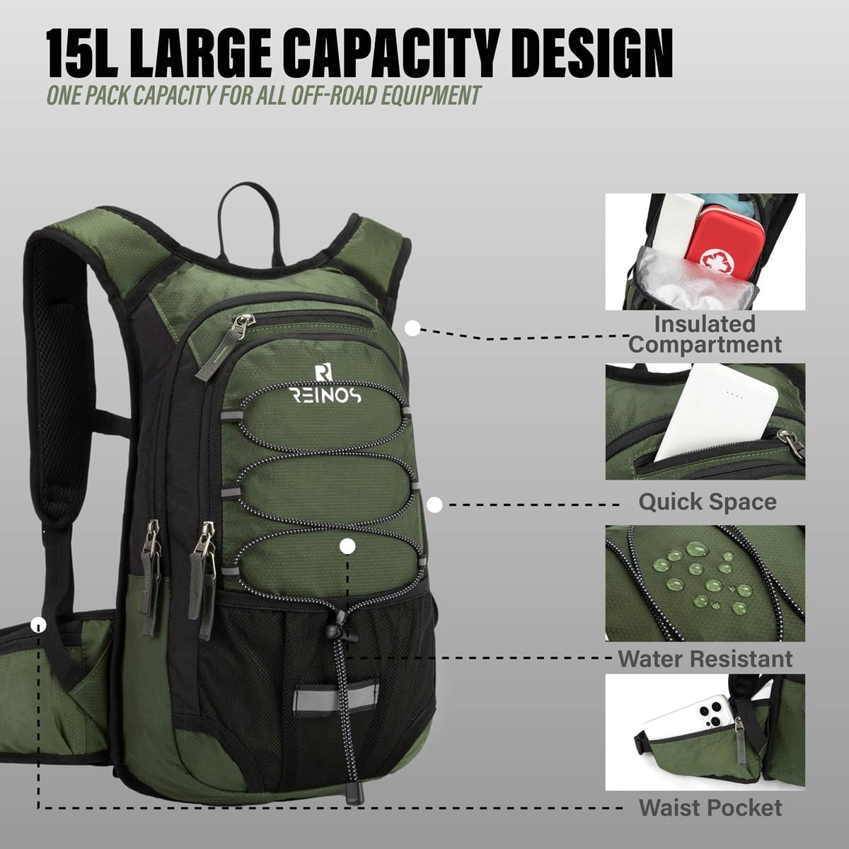 Hydration Pack Backpack with 3L Water Bladder for Men & Women, Hiking Daypack with Thermal Insulation | Running, Cycling, Camping, Skiing, Outdoor Activities