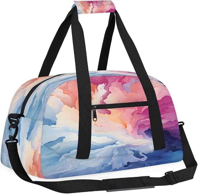 Sports Duffel Bags, Pink Blue Watercolor Splashes Water-Resistant Gym Duffle Bag for Men Women, Lightweight Weekender Overnight Bag for Fitness, Workout, Travel