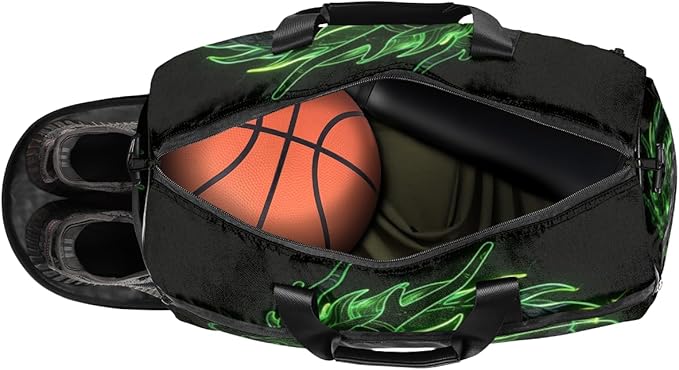 Green Dragon Print Sports Gym Bag with Wet Pocket & Shoes Compartment Waterproof Workout Duffel Bag for Women and Men Weekender Overnight Duffle Bag Travel Carry-on Tote