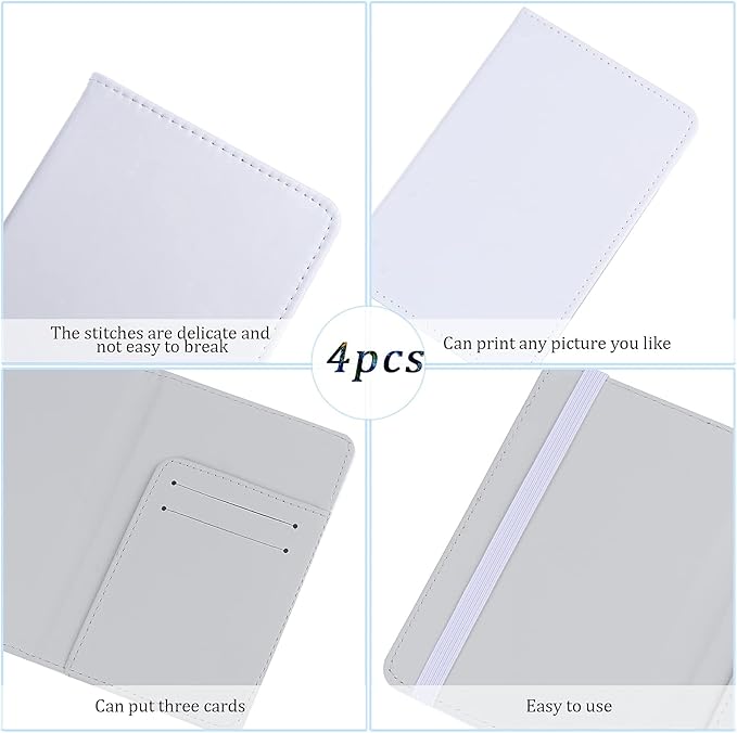 4-Piece DIY Sublimation Passport Holder Covers, PU Leather, RFID Blocking, Black, Unisex, Minimalist Style, 5 Compartments, 3 Card Slots, Boarding Pass Pocket