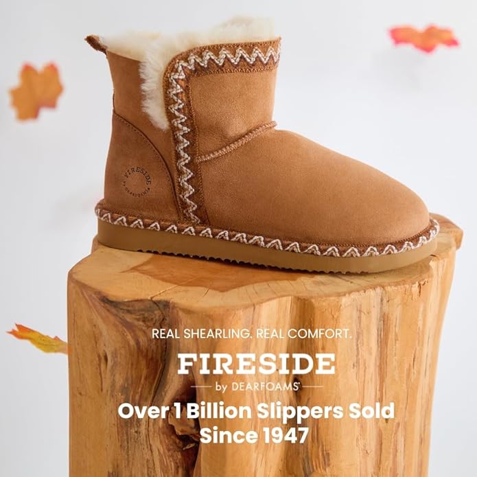 Dearfoams Women's Fireside Shearling Water Resistant Indoor/Outdoor Foldover Boot Slipper