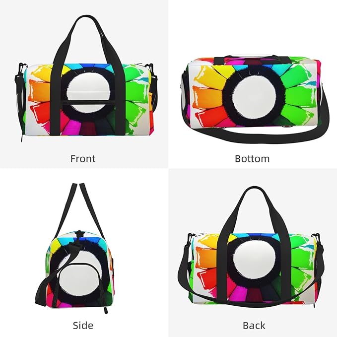 Colored crayon circles Print Gym Bag with Shoe Compartment for Women Men, 17.7in Sports Duffle Weekender Tote, Overnight Travel Duffel Bag Carry On