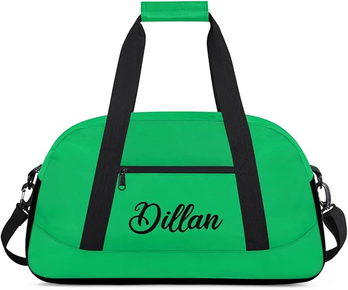 Custom Name Gym Duffel for Kids,Personalized Sports Bag Lightweight Gym Bags for Boys & Girls,Fitness Travel Weekender for Travel, and Workout Green