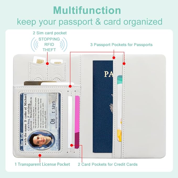 PU Leather Passport Holder Cover 5.9×4.3 Inch with Credit Card Slot and Boarding Pass Slot Combo Blocking Passport Holder Wallet Cover Case for Travel Boarding Essentials (Heart)