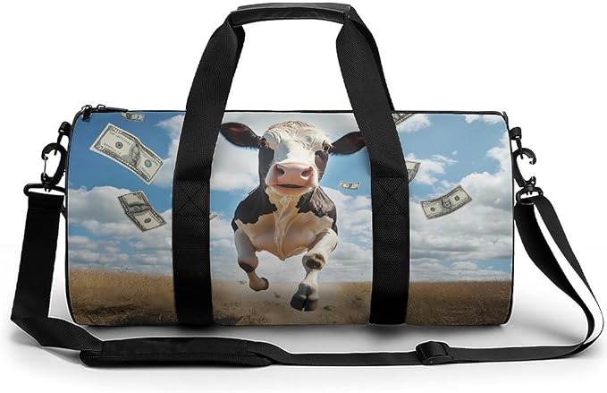 Cow Print Dollar Gym Bag Travel Duffel Bag Lightweight Carry On Bags Weekender Bags for Women Men