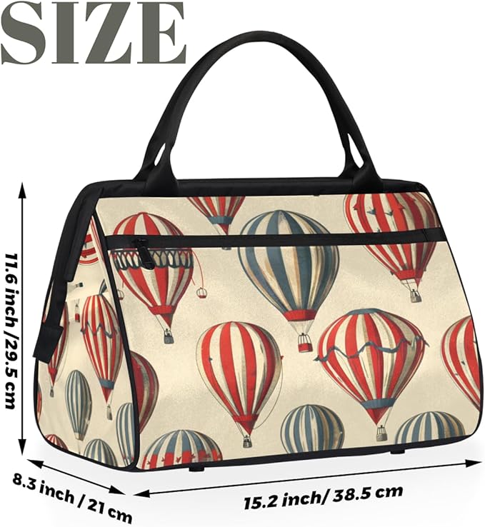 Retro Hot Air Balloon Overnight Weekender Bag for Women Men Travel Duffel Bags Waterproof Luggage Carry on Sports Yoga Gym Bag