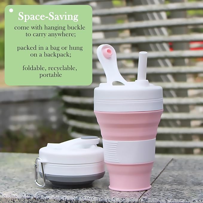 Silicone Coffee Cup with Straw lid Collapsible Cups for Traveling 20oz Lightweight Folding Water Mug for Picnic Hicking Camping Climbing