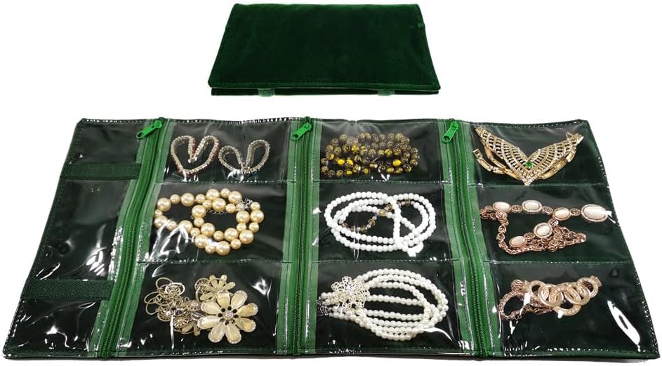 Travel Jewelry Roll Bag Portable Organizer Pouch With Grids&PVC Cover Storage Bags for Necklace, Bracelet, Bracelet,Ring, Badge, Pendant