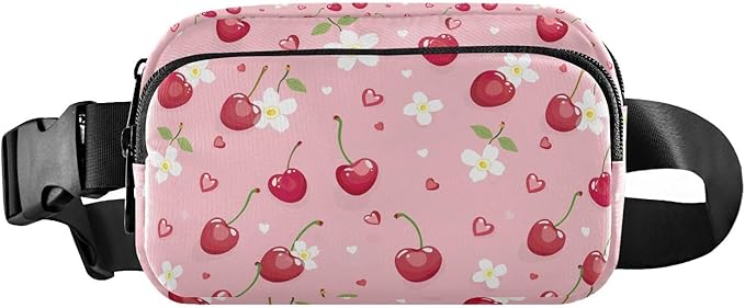 Kawaii Cherries White Flowers Fanny Pack for Women Men Water Resistant Fashion Waist Packs with Adjustable Strap Belt Bag for Travel Workout Jogging Hiking 21219483