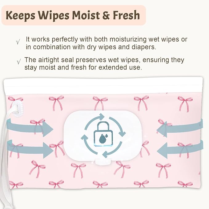 Baby wipes dispenser，portable baby wipes holder for outdoor, Refillable baby wipes container, on the go wet wipe pouch for travel, resuable wipes dispenser for hiking (Pale Pink)