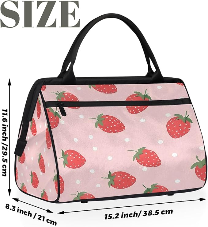 Overnight Weekender Bags for Women Men, Cute Strawberry Polka Dots Waterproof Travel Carry On Duffel Bag, Lightweight Sports Gym Bag for Fitness, Workout, Travel