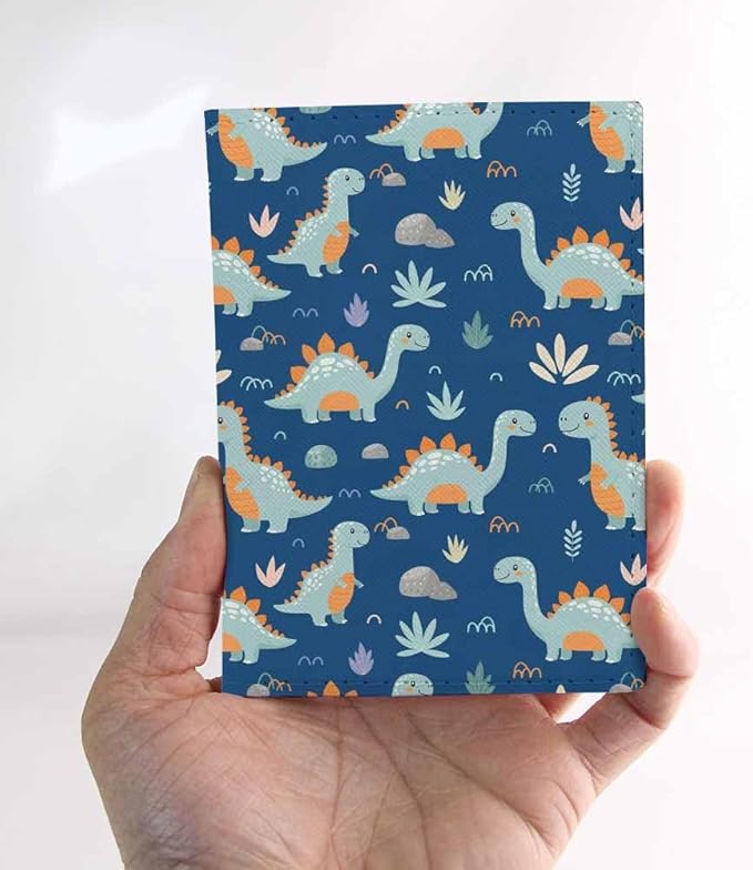 Funny Dinosaurs Passport Holder for Travel Cartoon Nature Design PU Leather Passport Cover Wallet Cute Passport Card Holder for Women and Men