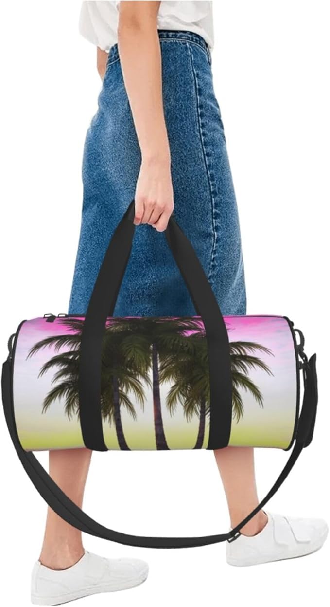 Tropical Palm Tree Sports Gym Bag for Women Men Travel Duffel Bag Tote Weekender Bag Canvas Carry on Overnight Bag for Travel Swimming Fitness Workout Sports Duffle Bag