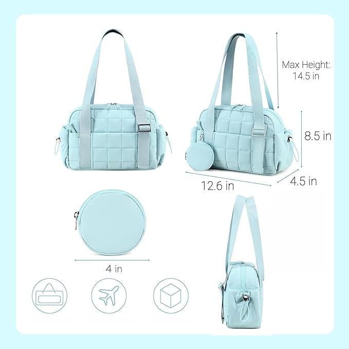 CAMTOP Mini Gym Bag for Women, Small Gym Tote Bag Puffy Quilted Sports Duffel Bag with Wet Compartment and Coin Purse Duffel Bags Dance Yoga Workout Bag for Gifts (Blue, Mini-12.6")