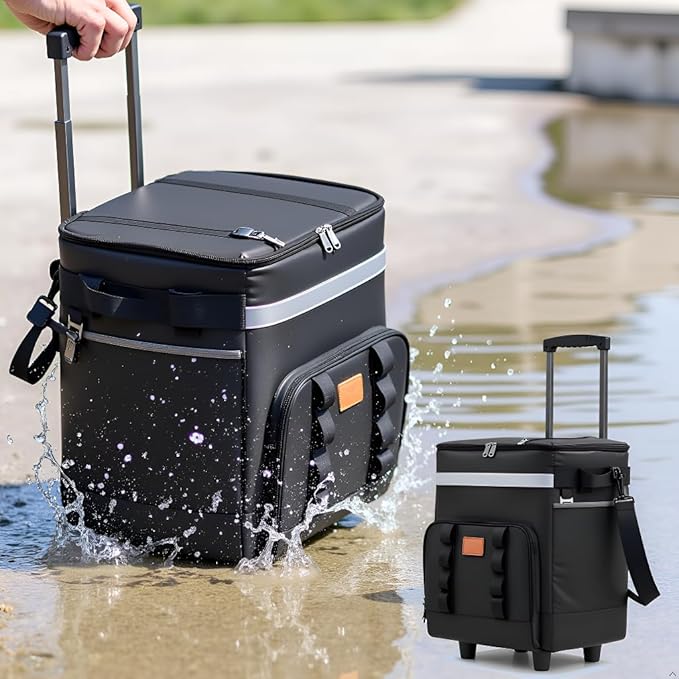 Insulated Rolling Cooler with Wheels - Soft Leak Proof Ice Chest for Camping, Travel and Lunch - Portable Wheeled Advanced Insulation