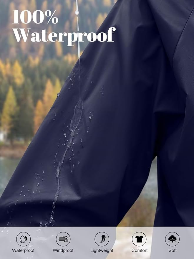 PITINAN Lightweight Rain Jacket Women Packable Wind Breaker Light Rain Jacket Women Waterproof Travel Raincoat S-XXL