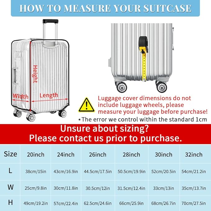 Yotako Clear PVC Suitcase Cover Protectors 30 Inch Luggage Cover Protectors for Wheeled Suitcase 30''