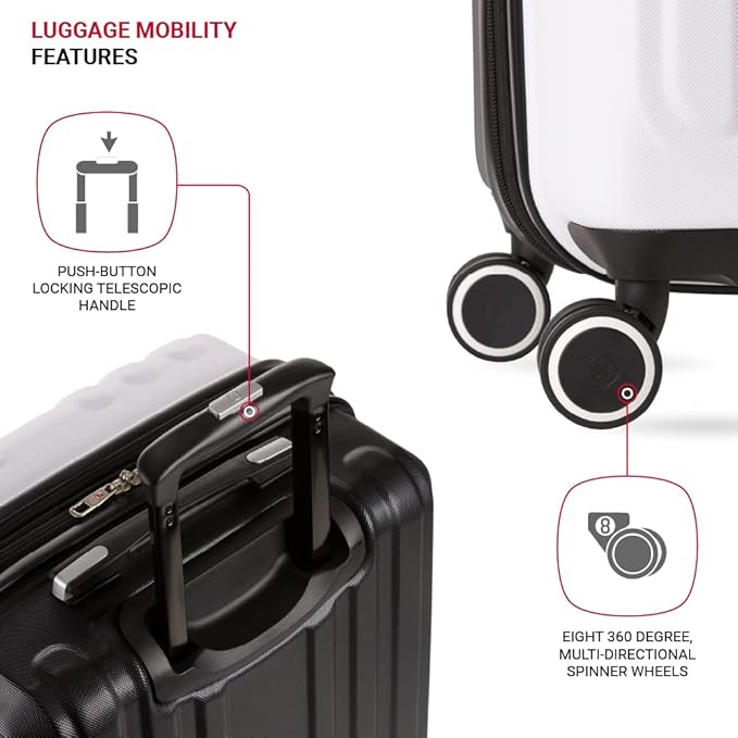 SwissGear 8028 Hardside Expandable Spinner Luggage, Black/White, Checked-Large 28-Inch