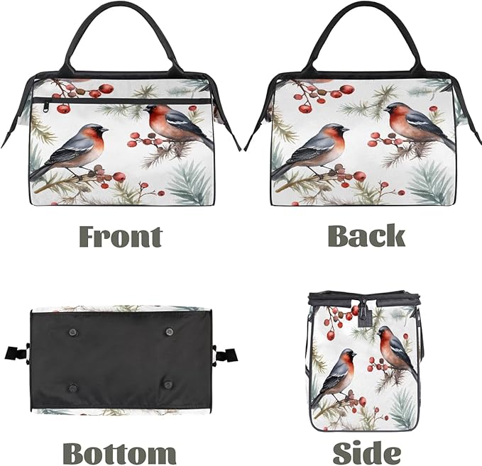 Travel Duffel Bag, Watercolor Winter Bullfinches Holly Leaf Waterproof Sports Gym Duffle Bag, Large Capacity Weekender Carry On Overnight Bags for Women Men