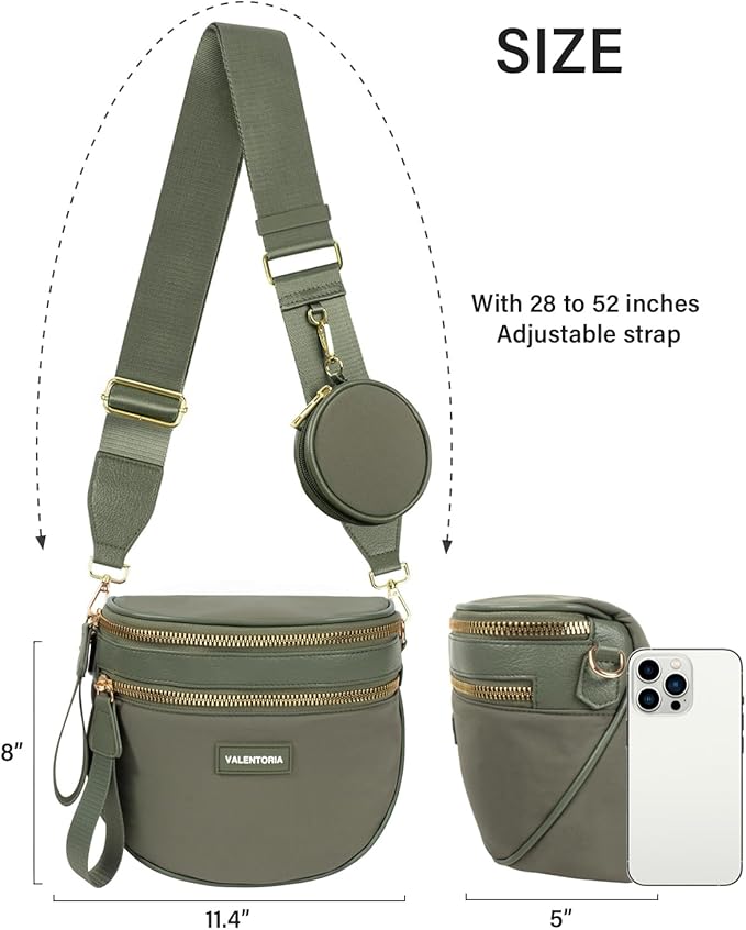Spacious Nylon Crossbody Bags for Women Spacious Bum Bags for Women Crossbody Large Fanny Pack for Men with Removable Wallets Purse Belt Pouch (Bean Green)