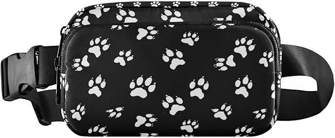 Black and White Animal Paw Fanny Pack for Women Men Water Resistant Fashion Waist Packs with Adjustable Strap Belt Bag for Travel Workout Jogging Hiking 21218274
