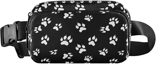 Black and White Animal Paw Fanny Pack for Women Men Water Resistant Fashion Waist Packs with Adjustable Strap Belt Bag for Travel Workout Jogging Hiking 21218274